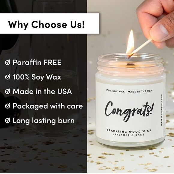 NWT Wool + Pepper Co. CONGRATS Crackling Wood Wick Soy Candle - Picture 5 of 5